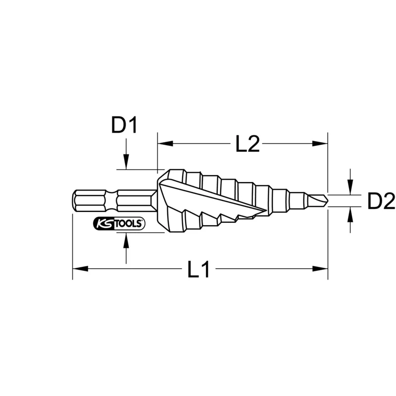 KS Tools - 3302383 - 1/4 Inch HSS Step Drill Bit, Diameter 4-30mm, 14 Steps