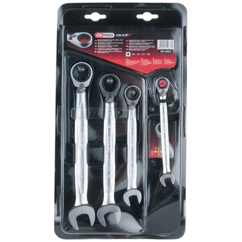 KS Tools - 5034604 - GEAR+ Rev Comb Spanner Set, 4pcs,10-19mm