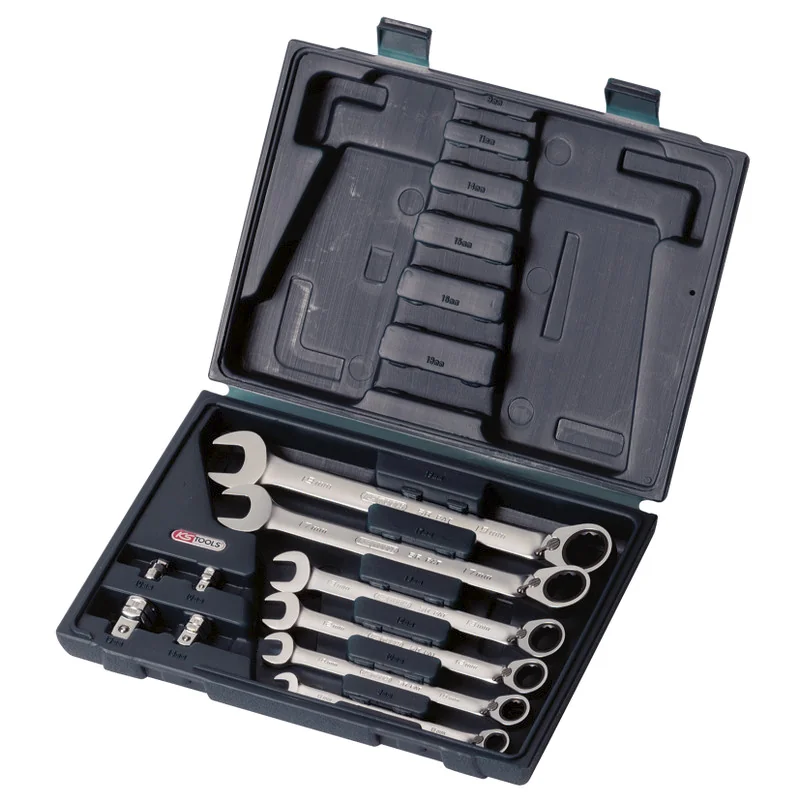 KS Tools - 5034647 - GEARplus® Combination Ratchet Spanner Set, Reversible, 10 pcs., 8-19 mm, With Adaptors