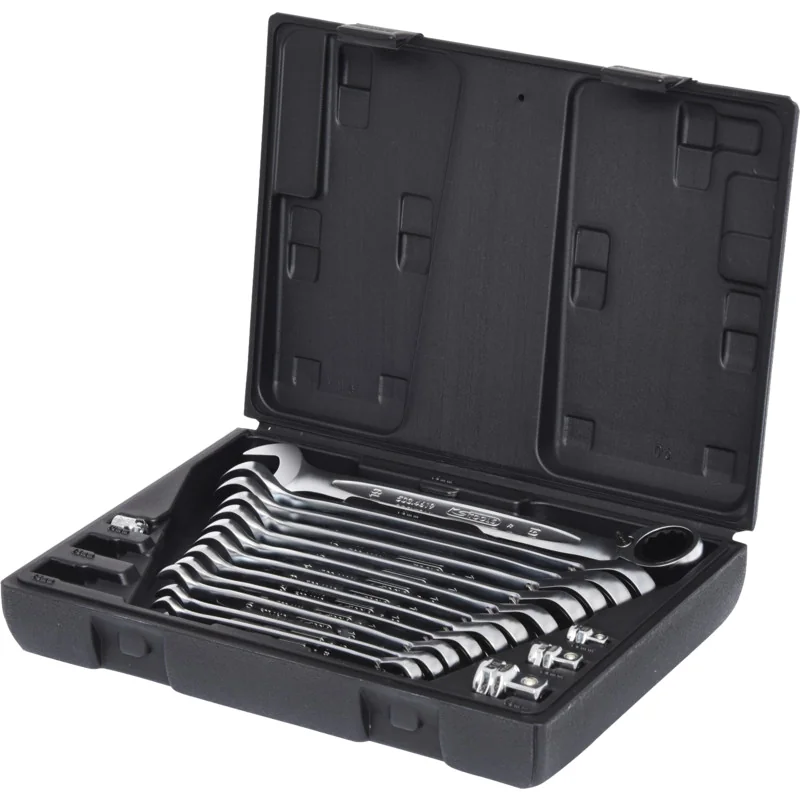 KS Tools - 5034666 - GEARplus® Combination Ratchet Spanner Set, Reversible, 16 pcs., 8-19 mm, With Adaptors