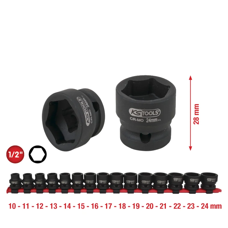 KS Tools - 5150055 - 1/2 inch Hexagonal Power Socket Set, Extra Short, 1
