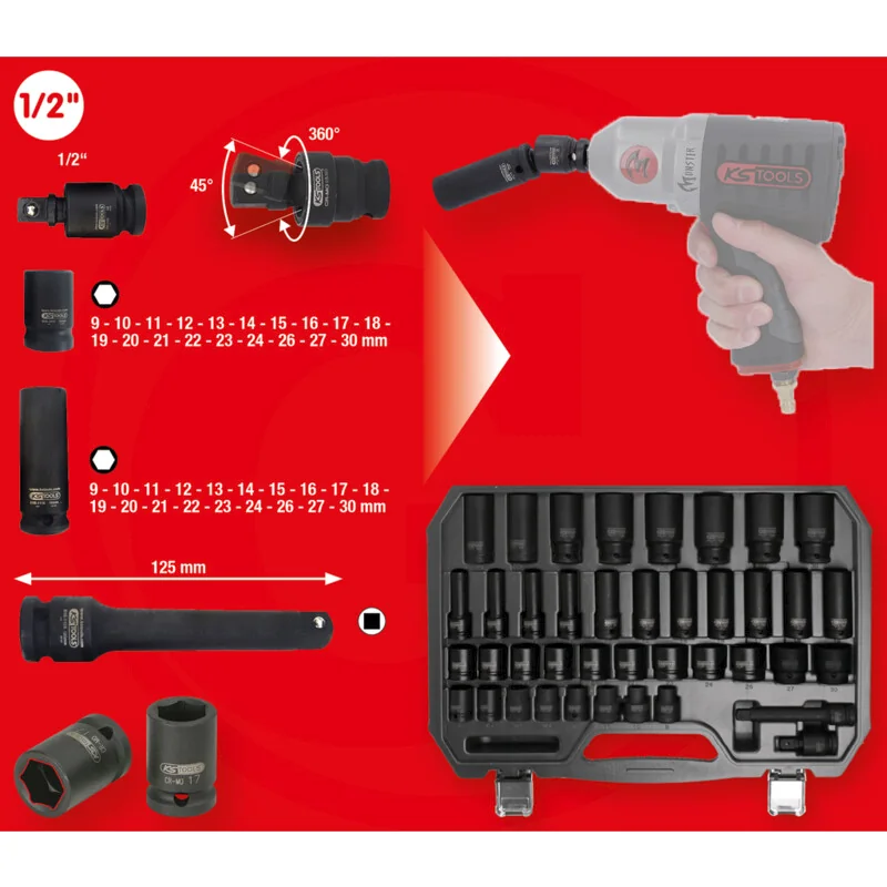 KS Tools - 5150065 - 1/2 inch Hex Power Socket Set, 40 Pcs.