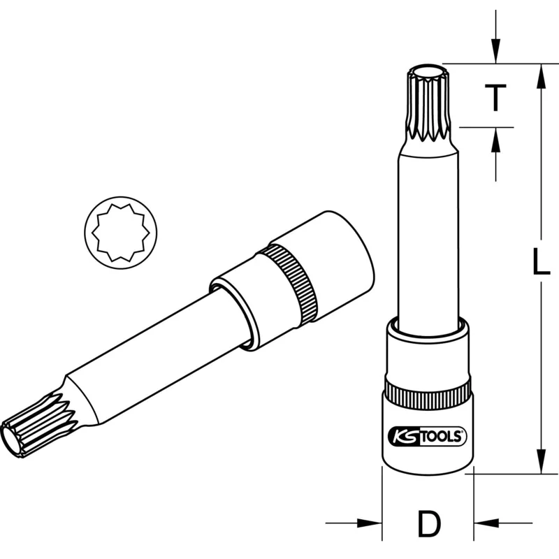 KS Tools - 5151036 - OZ Special Aluminium Rims Bit Socket For Multi-Piece OZ Rims, 8 mm, 90 mm Long