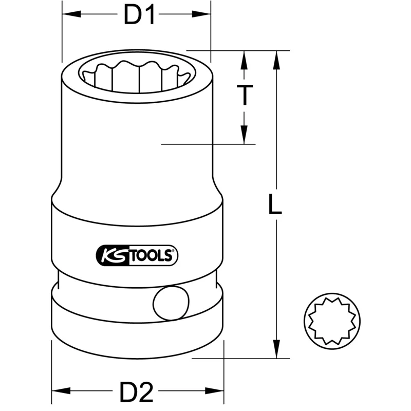 KS Tools - 5151568 - 3/8 Inch Bi Hex Impact Socket, 23mm