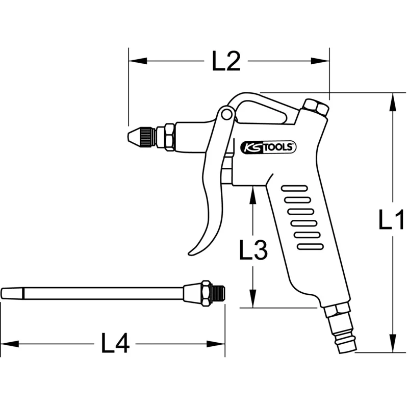 KS Tools - 5151930 - Blow Out Pistol With Extension, Max15bar