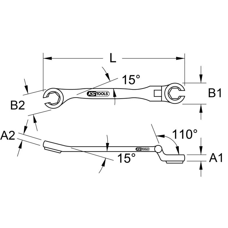 KS Tools - 5180392 - Open Double Ring Spanner, With Flexible Joint, 24mm