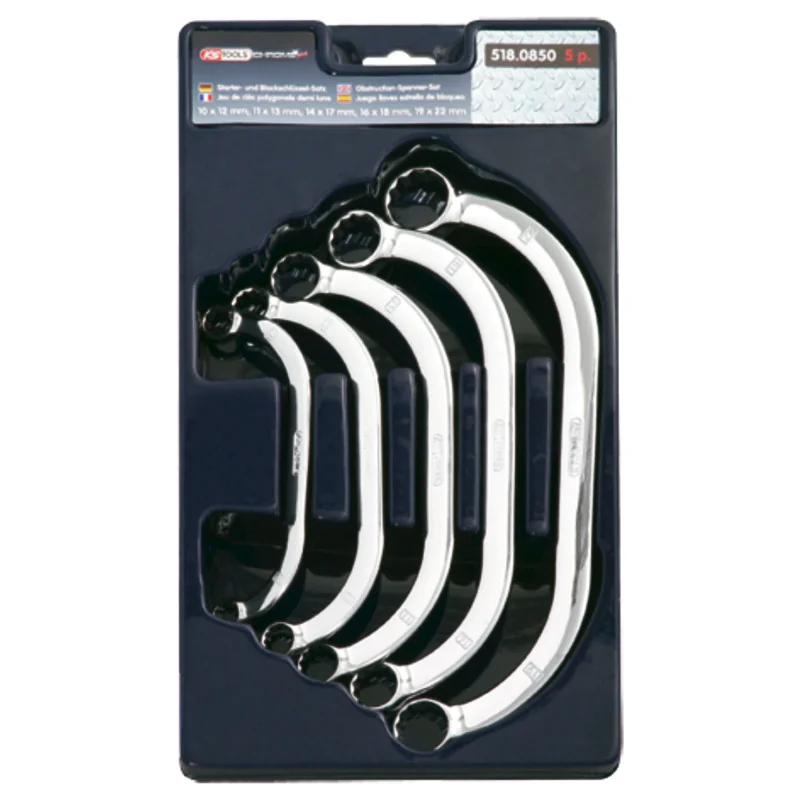 KS Tools - 5180850 - CHROMEplus® Half Moon Spanner Set, 5 Pcs., 10x12-19x22 mm