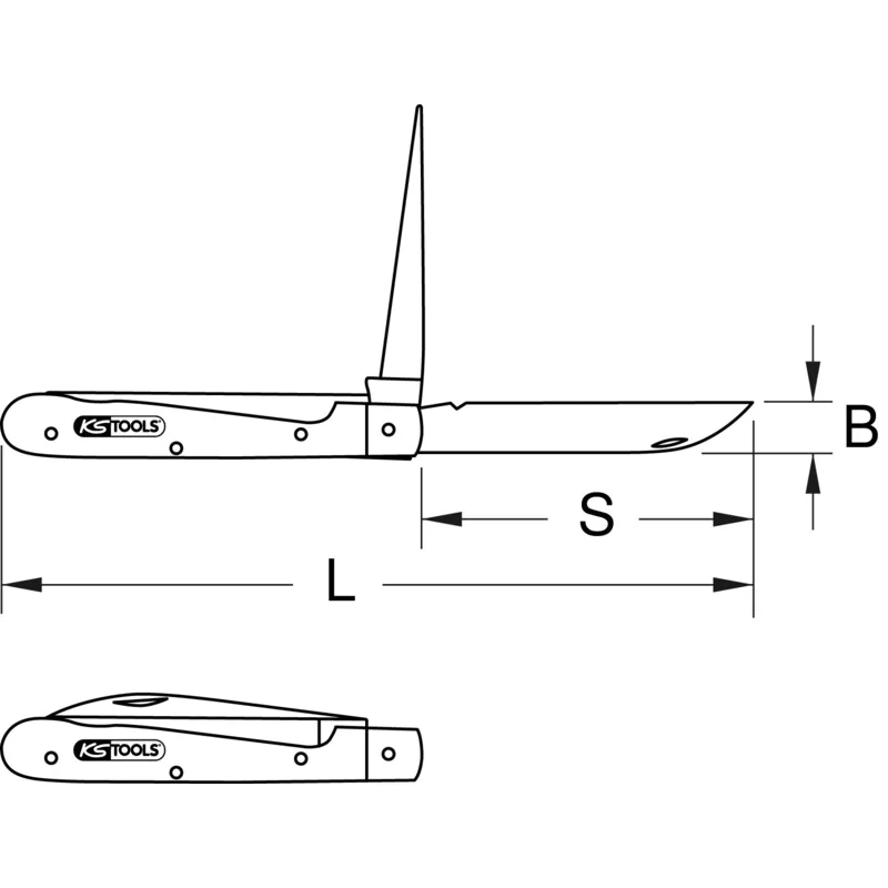 KS Tools - 9072188 - Folding Knife For Electricians, 1 Straight Blade, 1 Pointed Blade