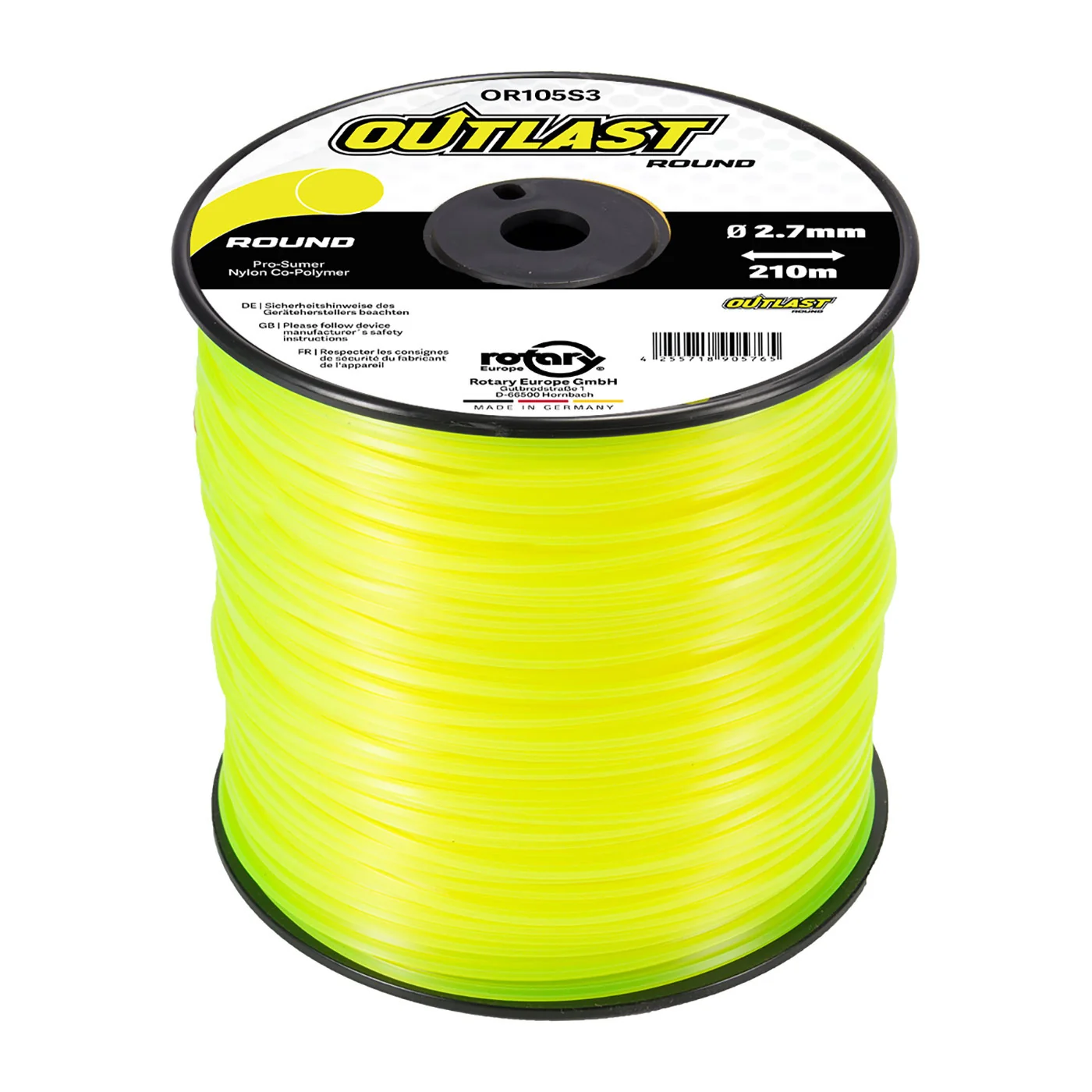 Rotary - 105S39 - Yellow Round Line .105 Inches/2.7mm 210m Outlast