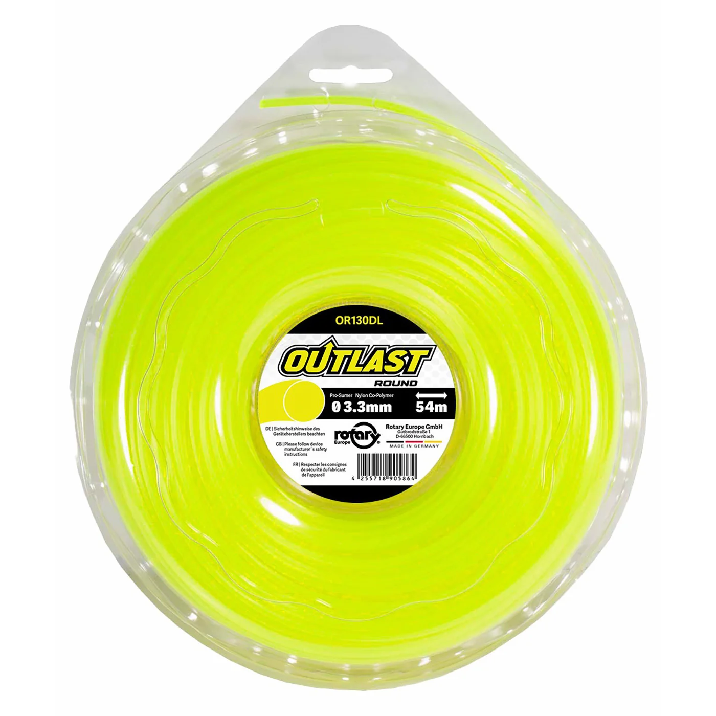 Rotary - 130DL12 - Yellow Round Line .130 Inches/3.3mm 54m Outlast