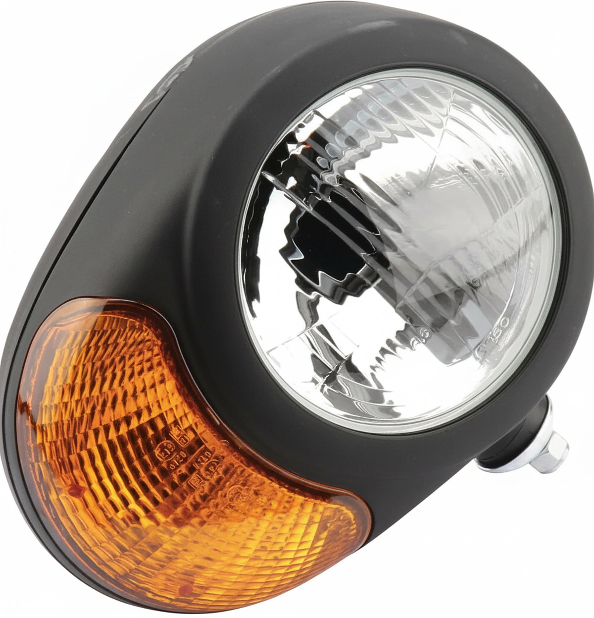 Kramp-0509180000 - Headlight round, RH transparent/amber, bolt on, Ø 180mm Deutsch plug, Cobo