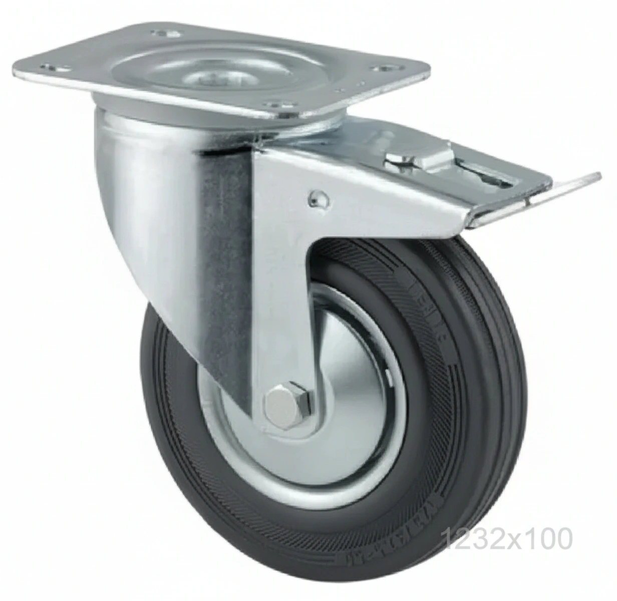 Kramp - 3477DVJ100P62 - Caster Wheel Swivel, Rubber Wheel With Brake