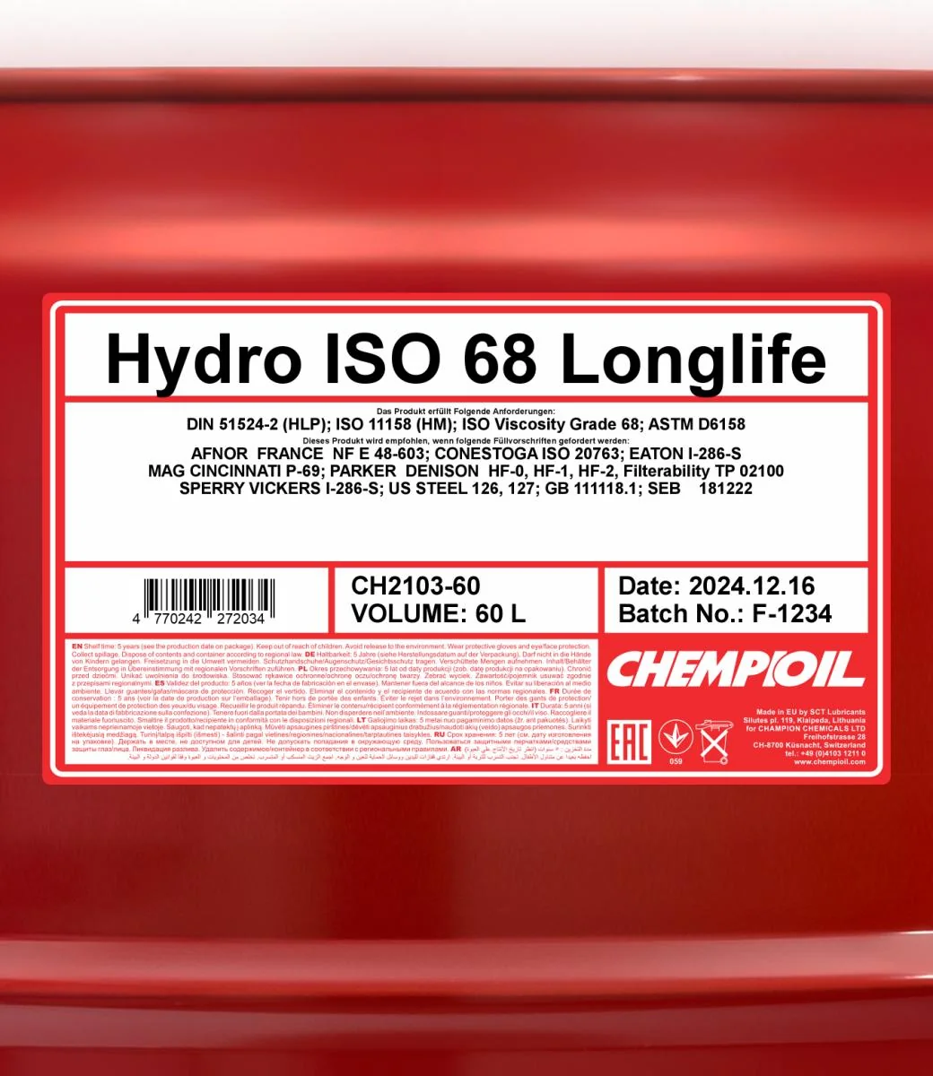 CHEMPIOIL - CH210360 - Hydro ISO 68 LONGLIFE 60L