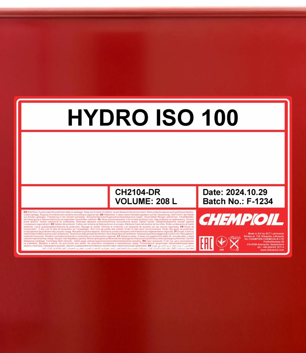CHEMPIOIL - CH2104DR - Hydro ISO 100 208L