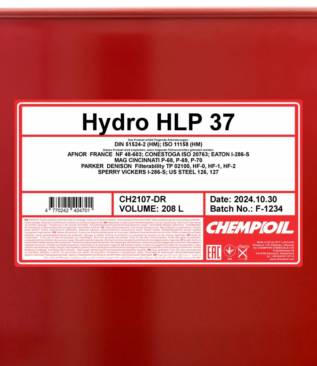 CHEMPIOIL - CH2107DR - Hydro HLP 37 208L