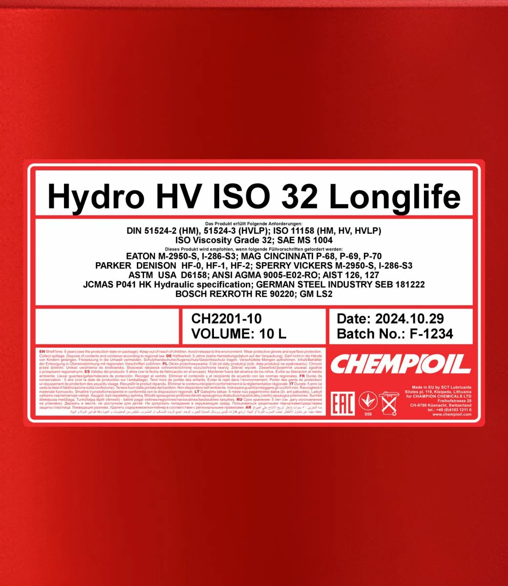 CHEMPIOIL - CH220110 - Hydro HV ISO 32 LONGLIFE 10L