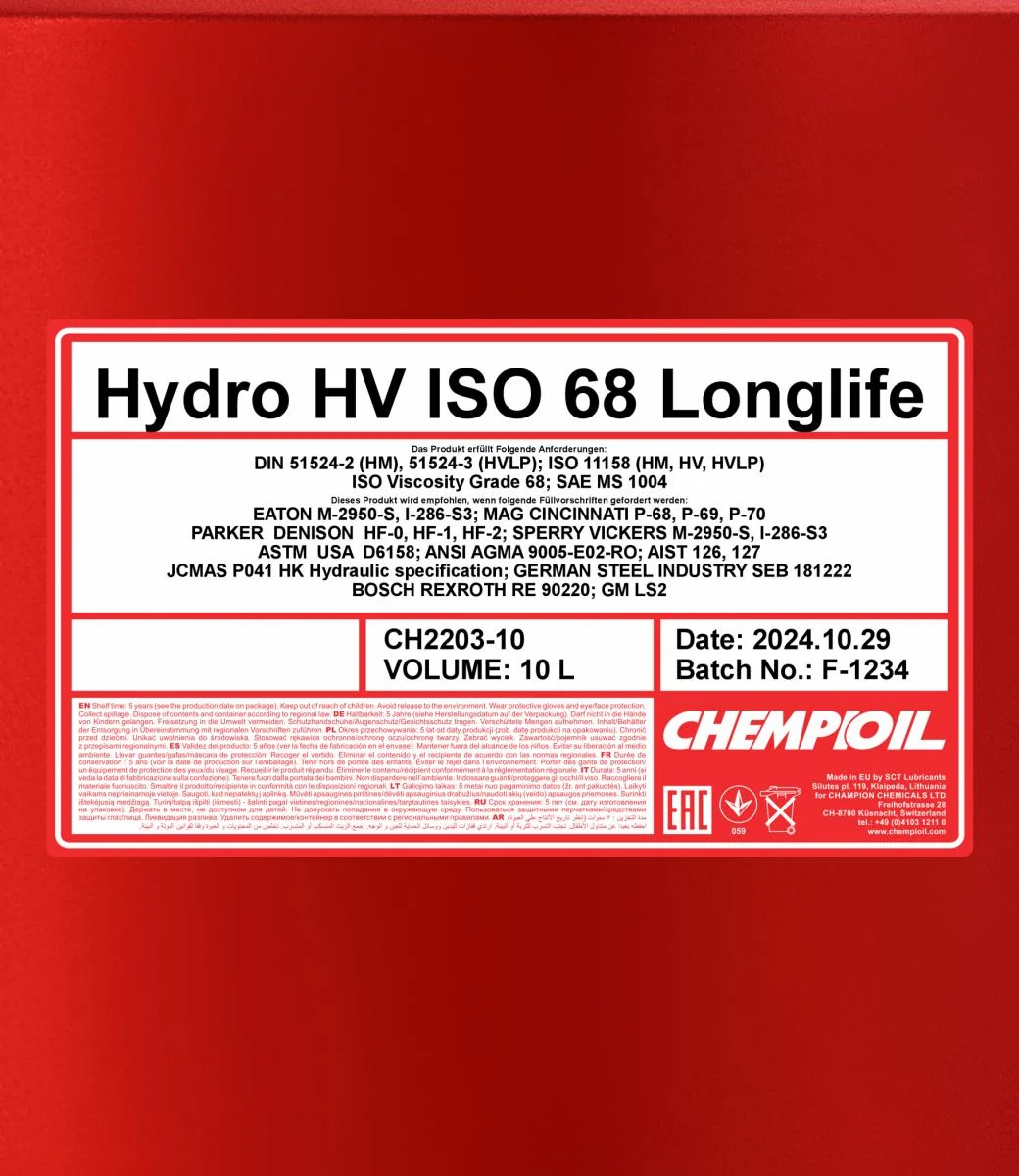 CHEMPIOIL - CH220310 - Hydro HV ISO 68 LONGLIFE 10L