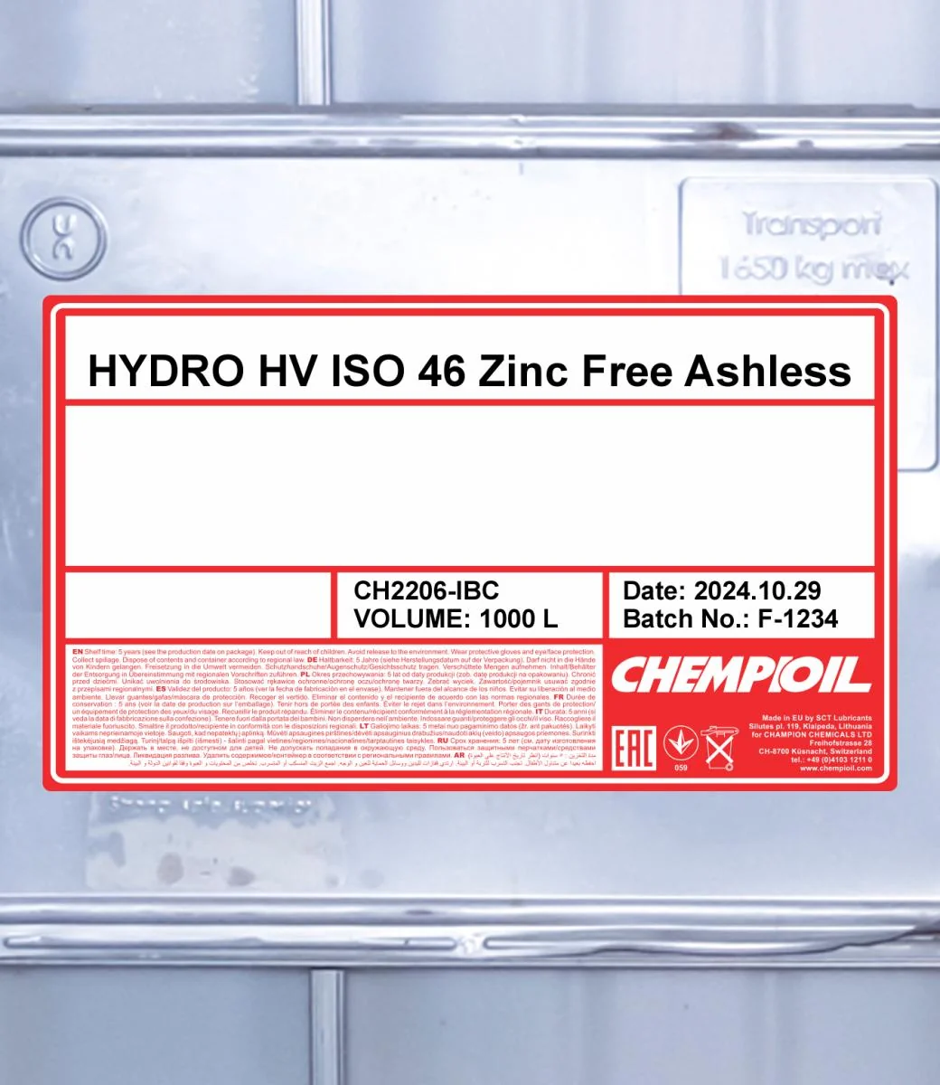 CHEMPIOIL - CH2206IBC - Hydro HV ISO 46 Zinc Free 1000L