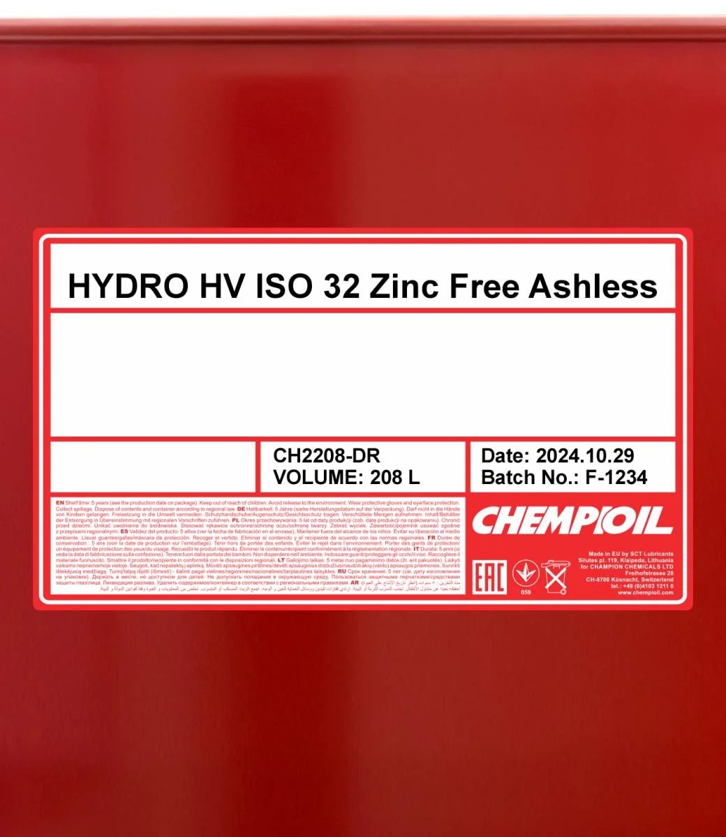 CHEMPIOIL - CH2208DR - Hydro HV ISO 32 Zinc Free 208L