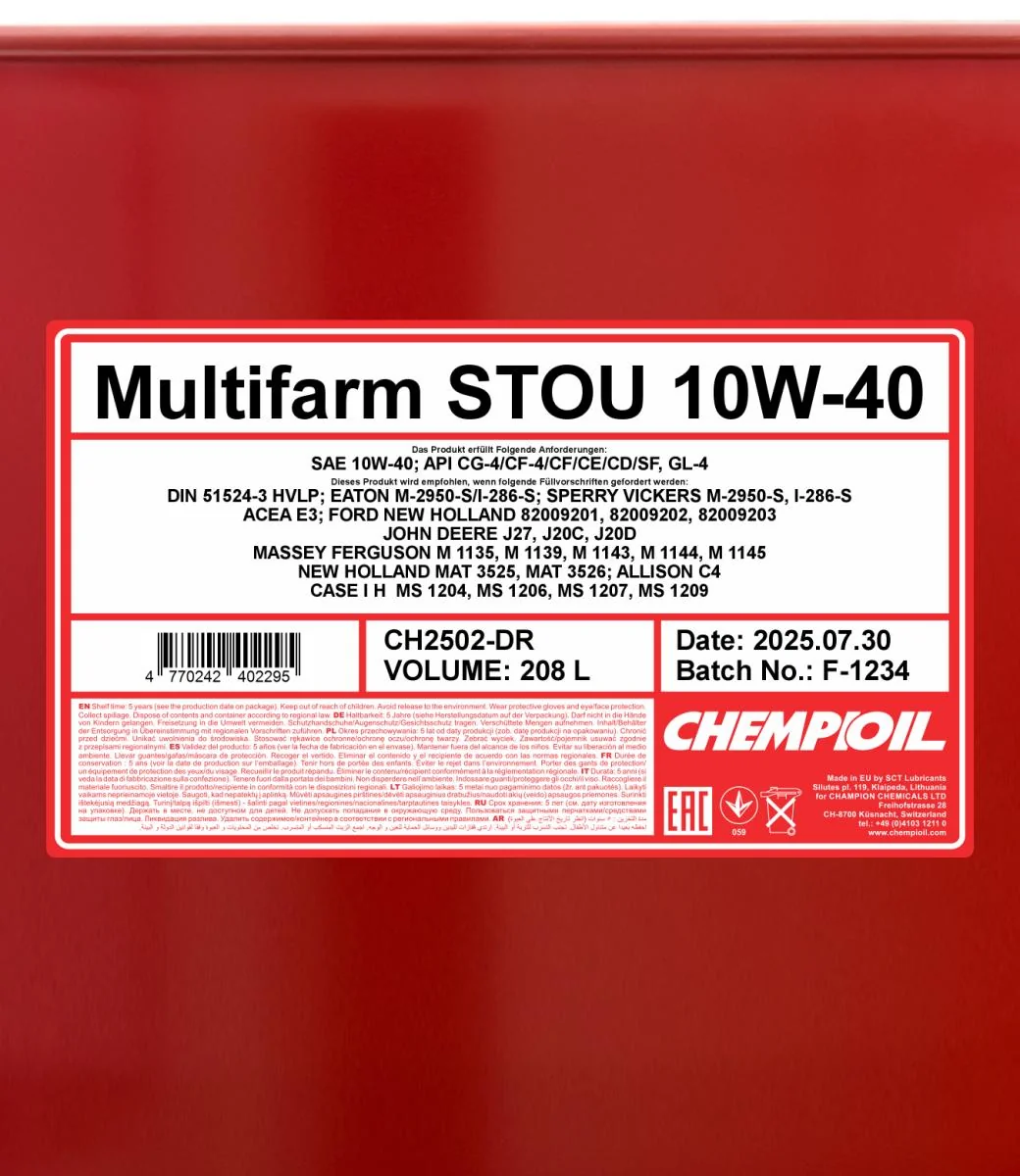 CHEMPIOIL - CH2502DR - Multifarm STOU 10W-40 208L