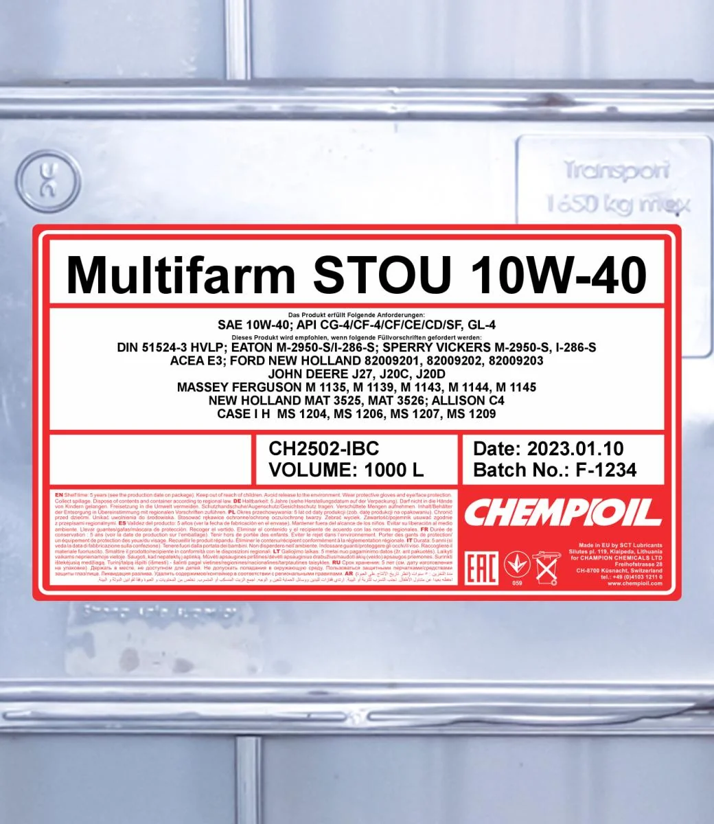 CHEMPIOIL - CH2502IBC - Multifarm STOU 10W-40 1000L