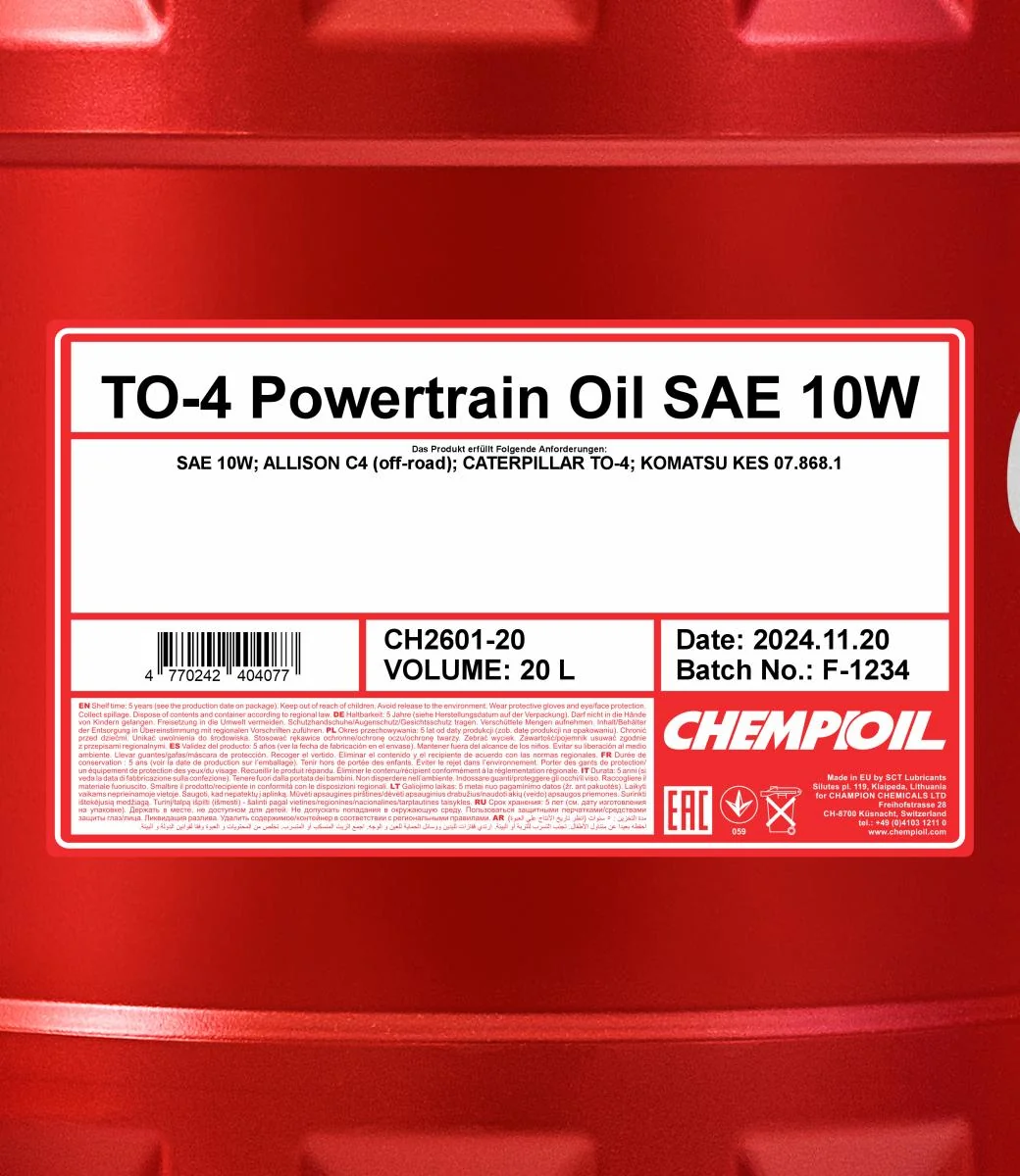 CHEMPIOIL - CH260120 - TO-4 Powertrain Oil SAE 10W 20L