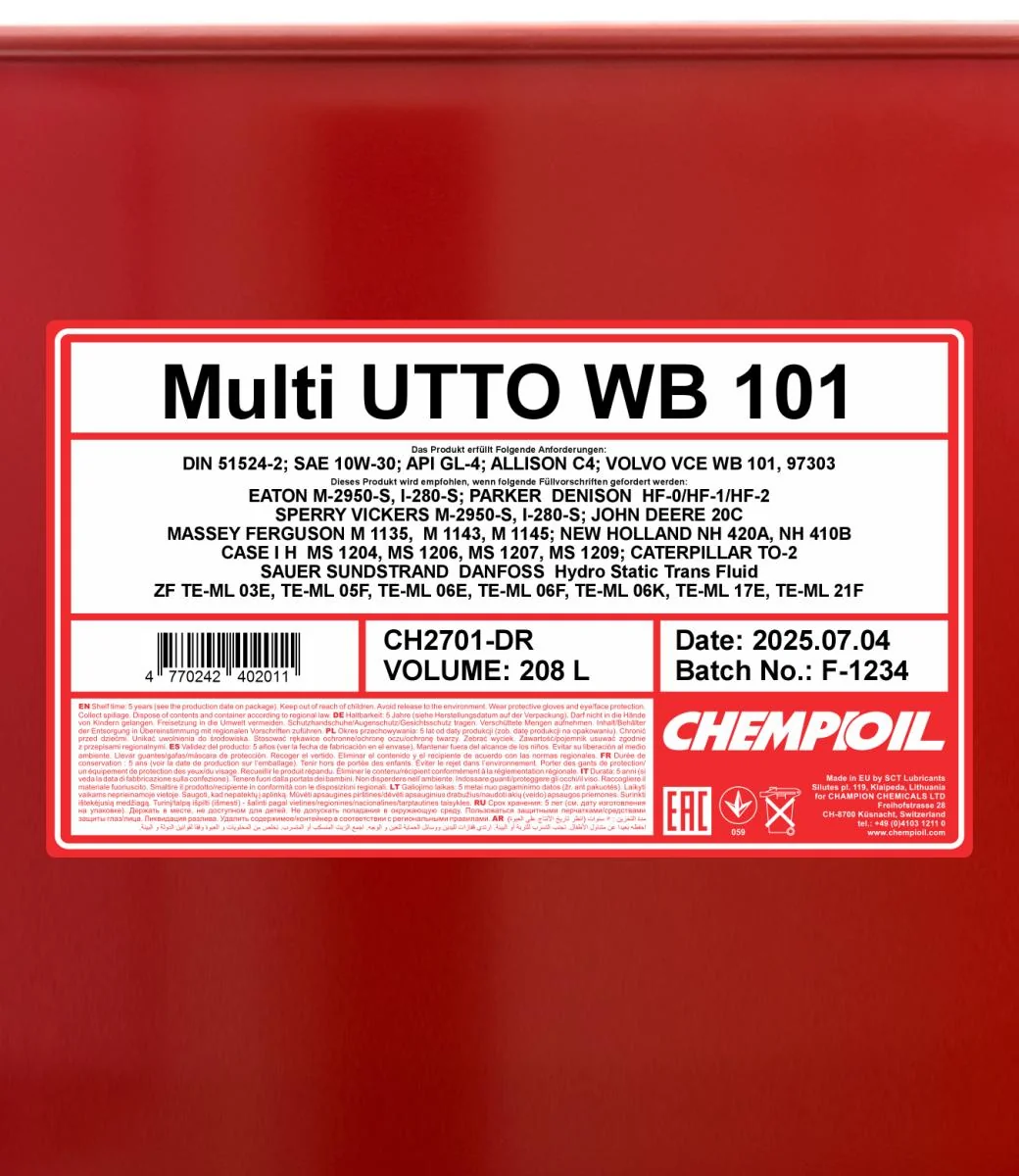 CHEMPIOIL - CH2701DR - Multi UTTO WB 101 208L