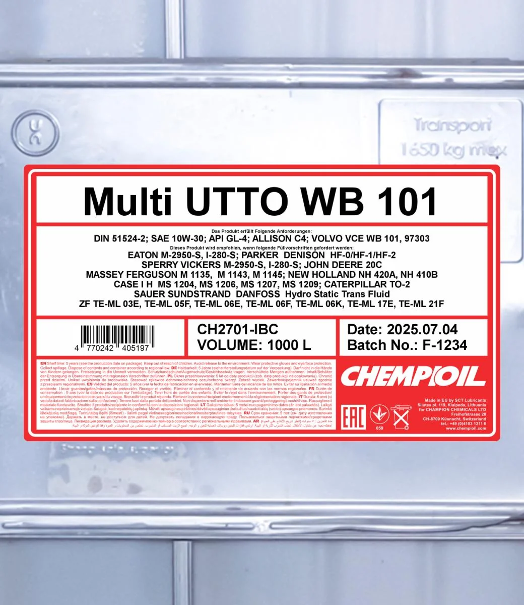 CHEMPIOIL - CH2701IBC - Multi UTTO WB 101 1000L
