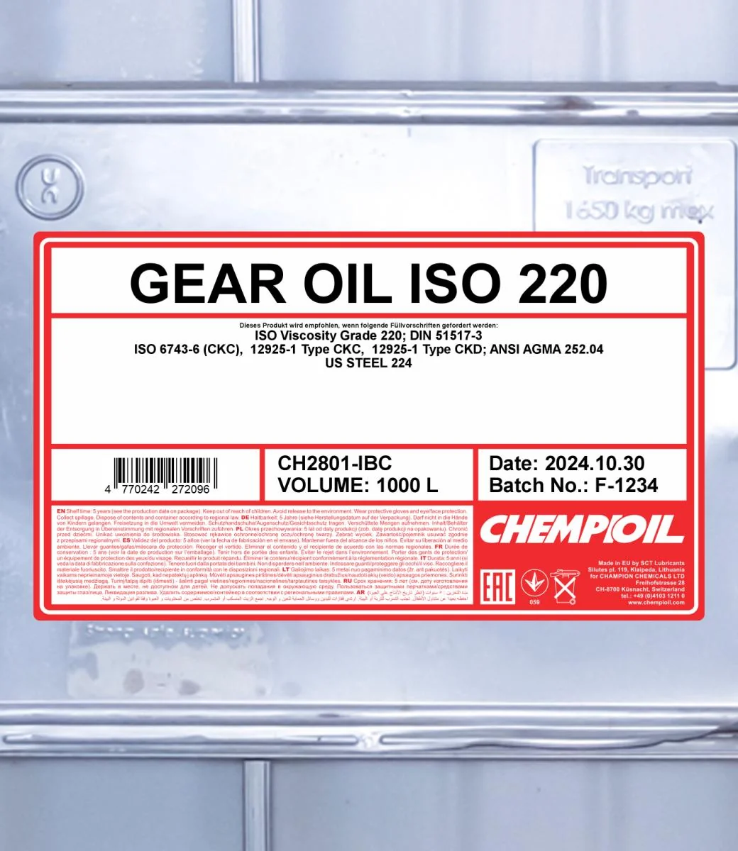 CHEMPIOIL - CH2801IBC - Gear Oil ISO 220 1000L