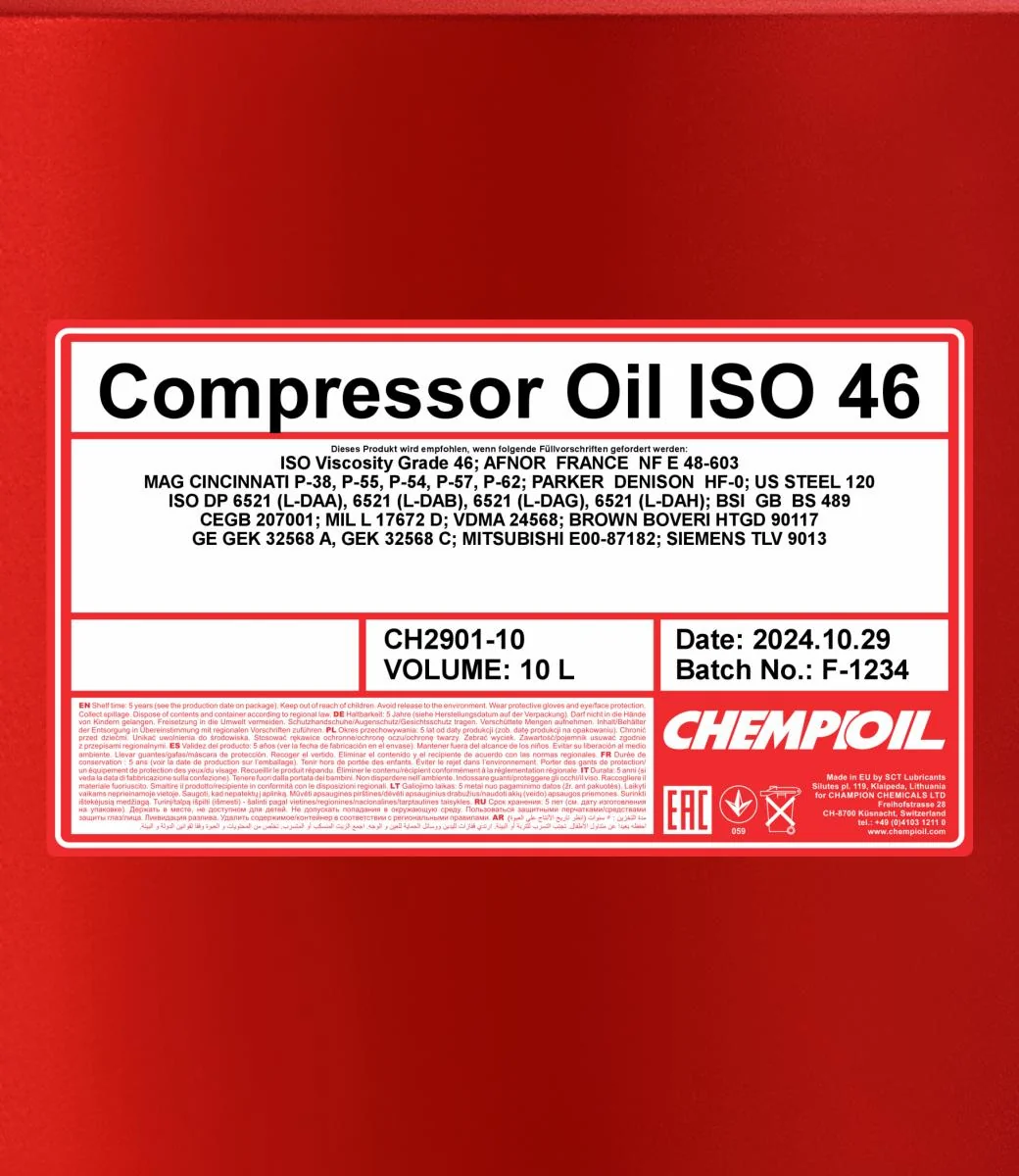 CHEMPIOIL - CH290110 - Compressor Oil ISO 46 10L