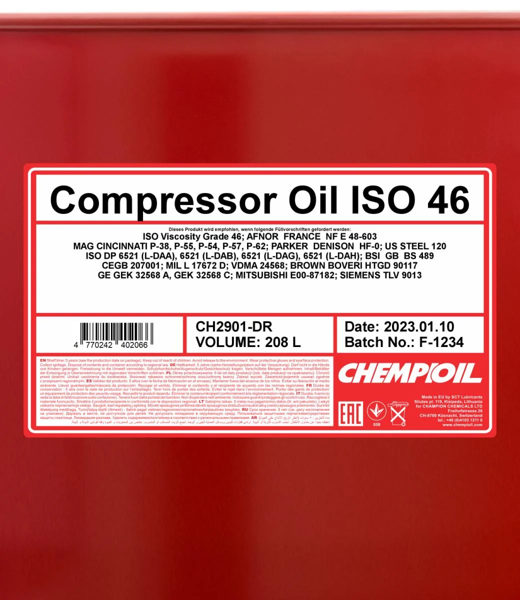 CHEMPIOIL - CH2901DR - Compressor Oil ISO 46 208L