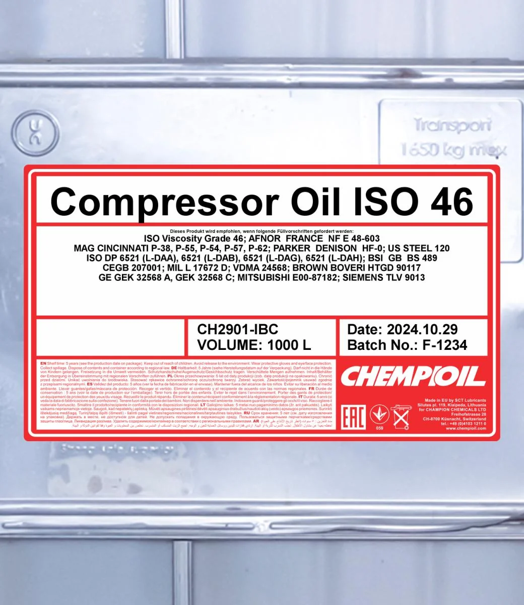 CHEMPIOIL - CH2901IBC - Compressor Oil ISO 46 1000L