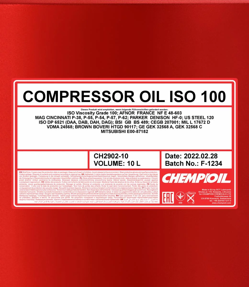 CHEMPIOIL - CH290210 - Compressor Oil ISO 100 10L