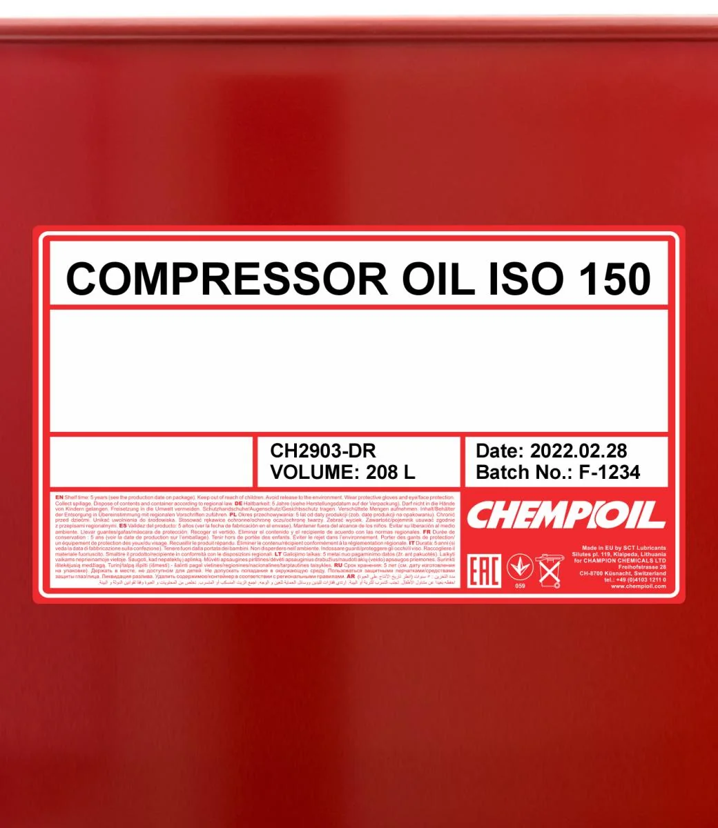 CHEMPIOIL - CH2903DR - Compressor Oil ISO 150 208L