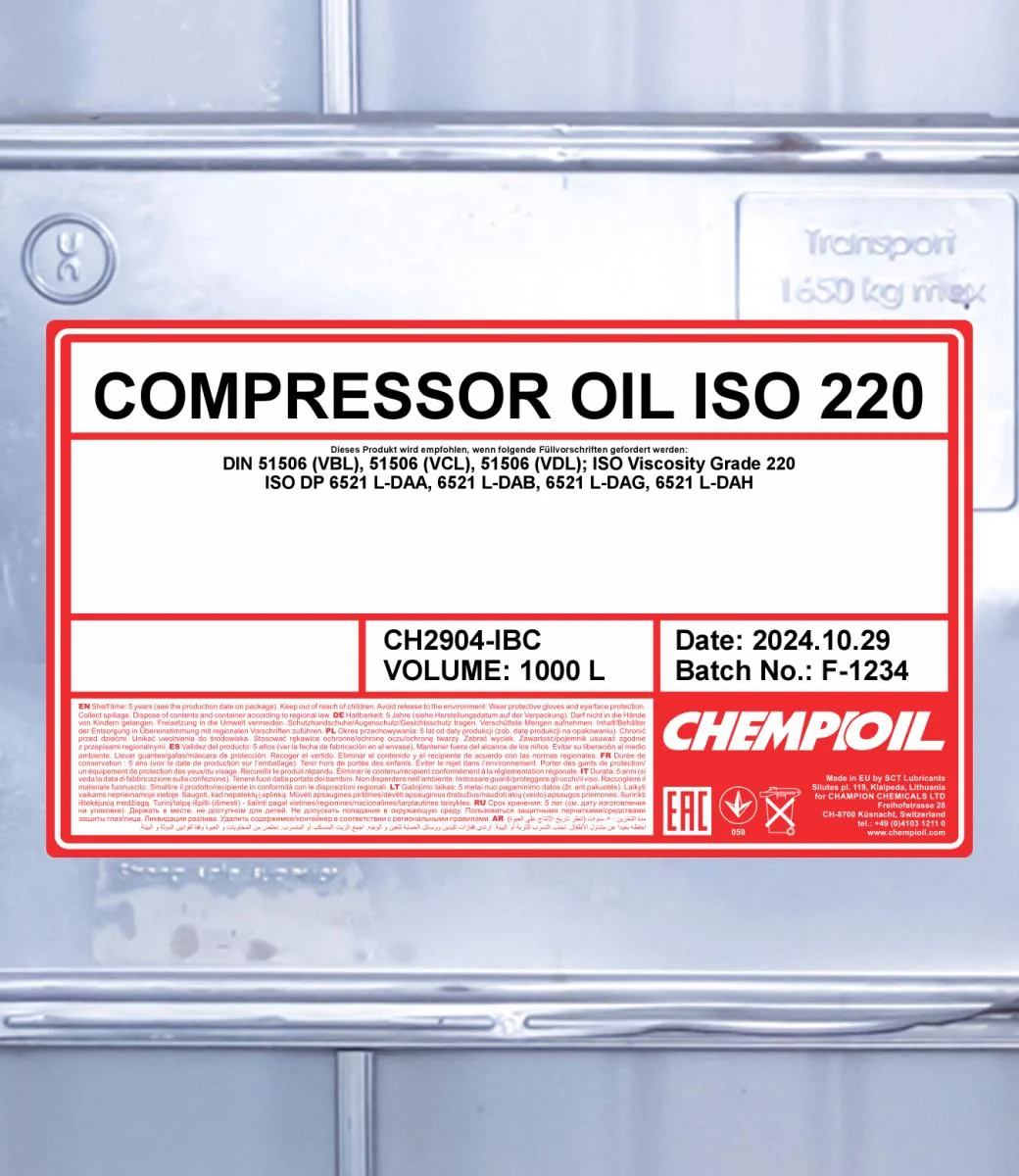 CHEMPIOIL - CH2904IBC - Compressor Oil ISO 220 1000L