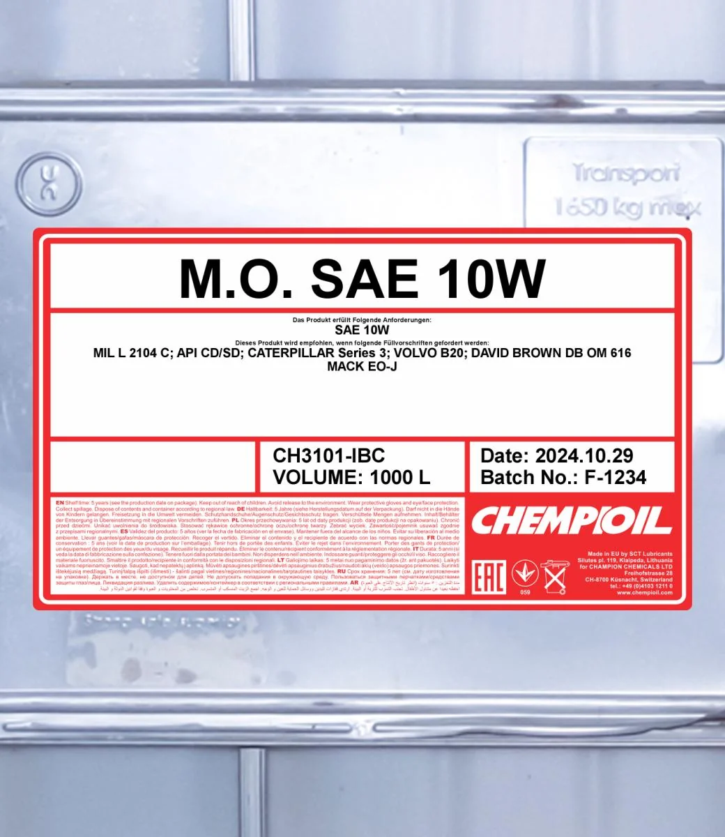 CHEMPIOIL - CH3101IBC - M.O. SAE 10W 1000L