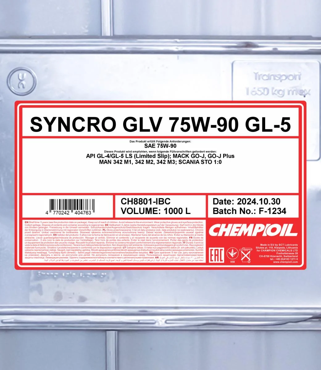 CHEMPIOIL - CH8801IBC - Syncro GLV 75W-90 GL-4/GL-5 LS 1000L