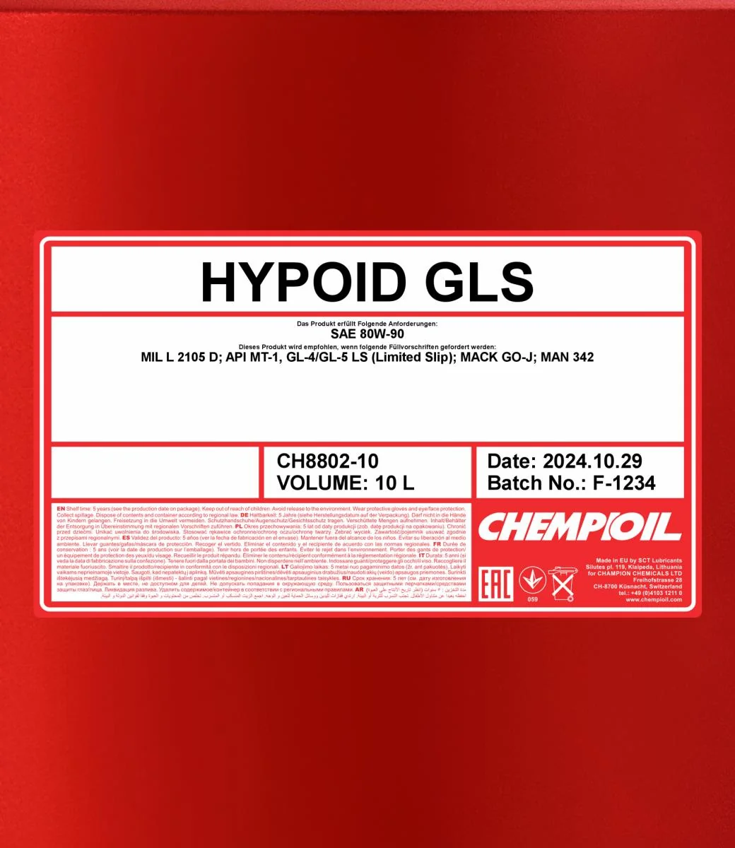 CHEMPIOIL - CH880210 - Hypoid GLS 80W-90 GL-4/5 10L