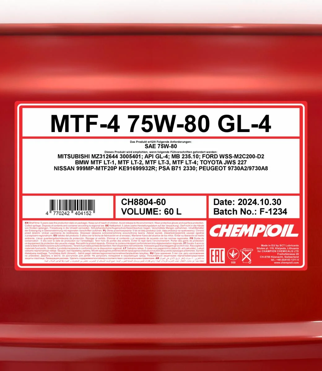 CHEMPIOIL - CH880460 - MTF-4 75W-80 GL-4 60L