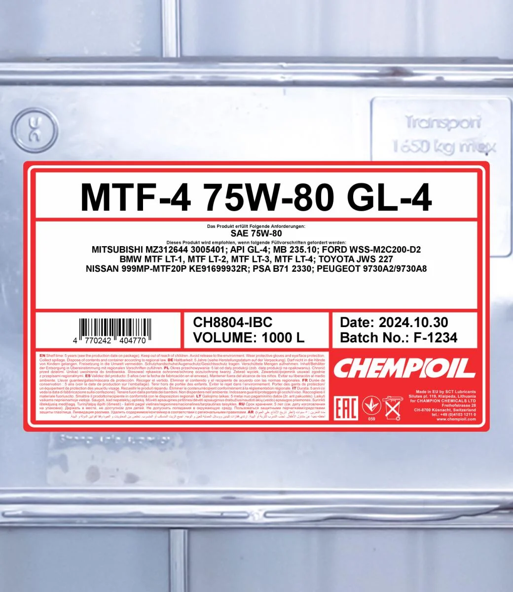 CHEMPIOIL - CH8804IBC - MTF-4 75W-80 GL-4 1000L