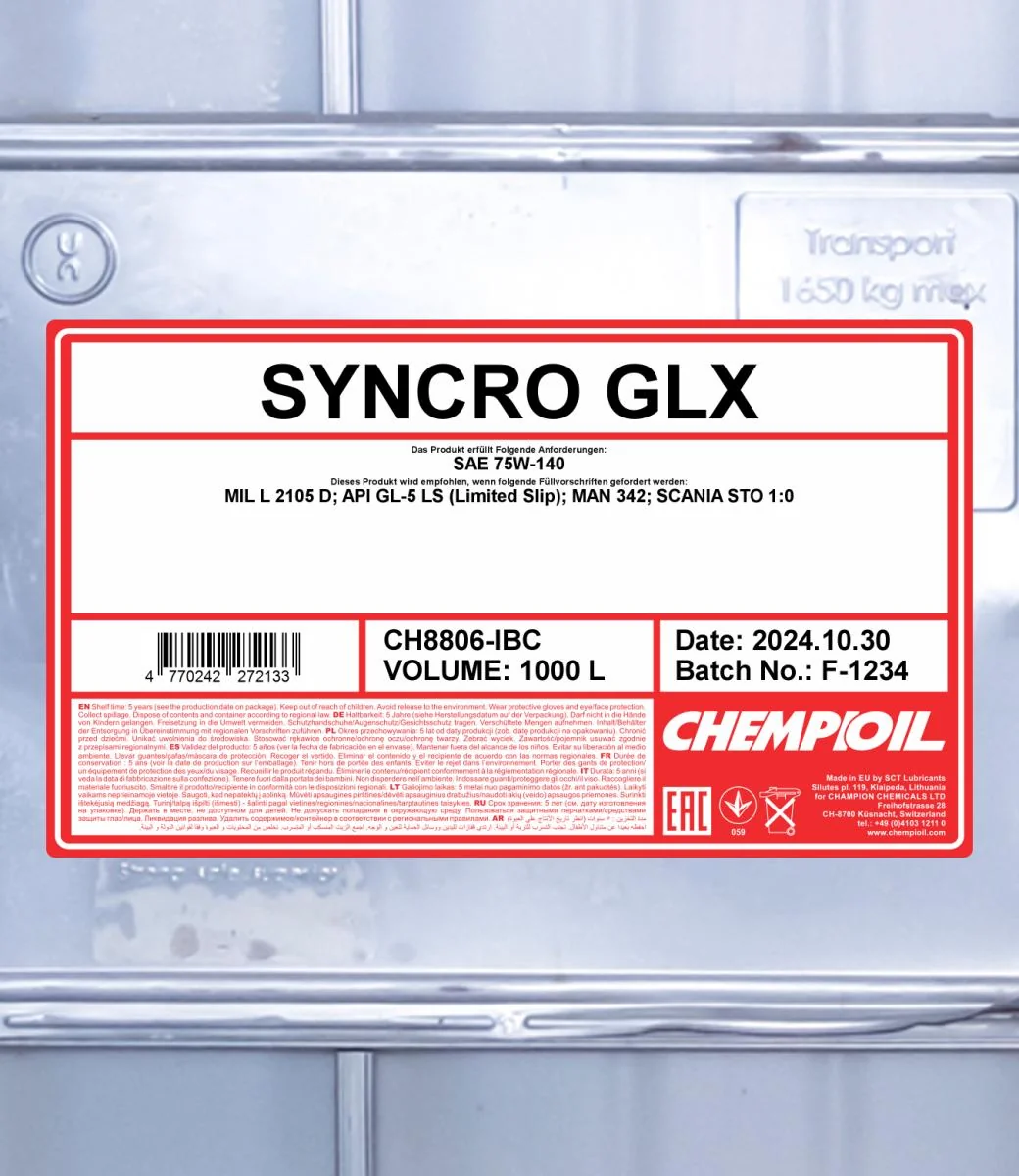 CHEMPIOIL - CH8806IBC - Syncro GLX 75W-140 GL-5 1000L