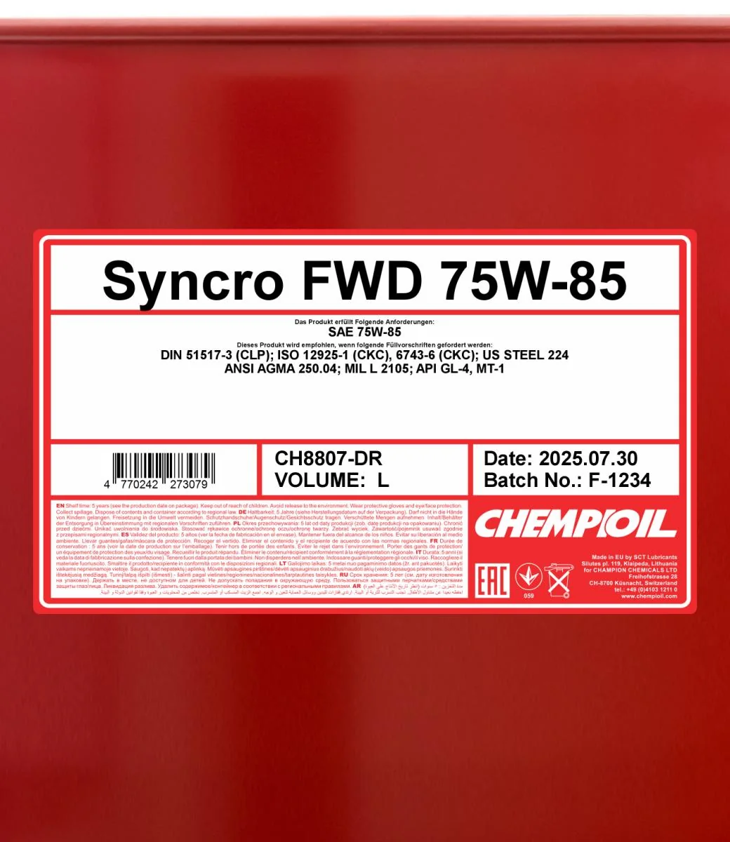 CHEMPIOIL - CH8807DR - FWD 75W-85 208L
