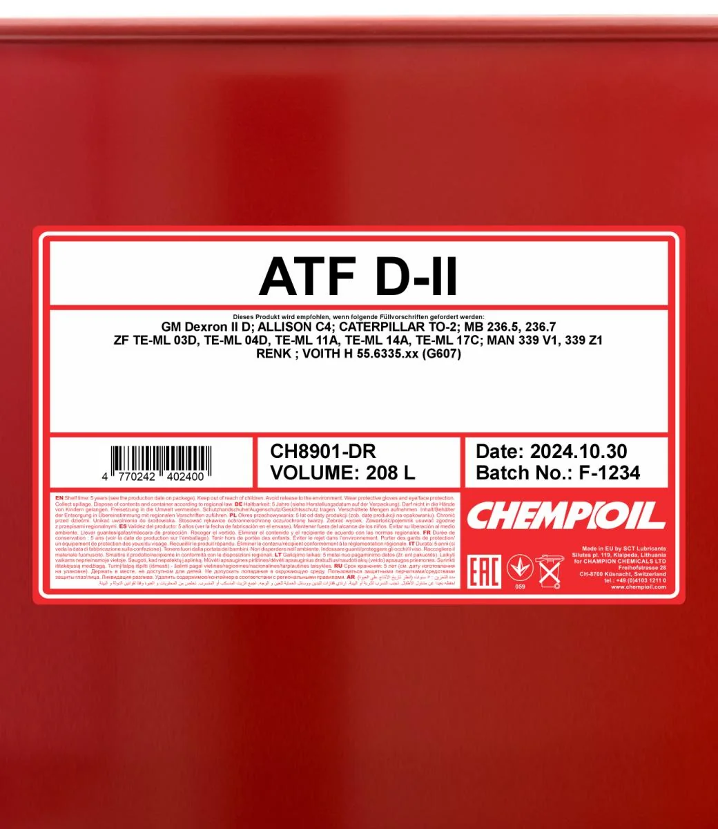 CHEMPIOIL - CH8901DR - ATF D-II 208L