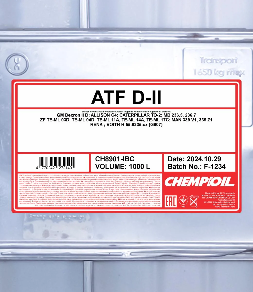 CHEMPIOIL - CH8901IBC - ATF D-II 1000L