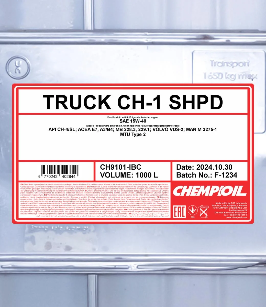 CHEMPIOIL - CH9101IBC - CH-1 Truck SHPD 15W-40 1000L