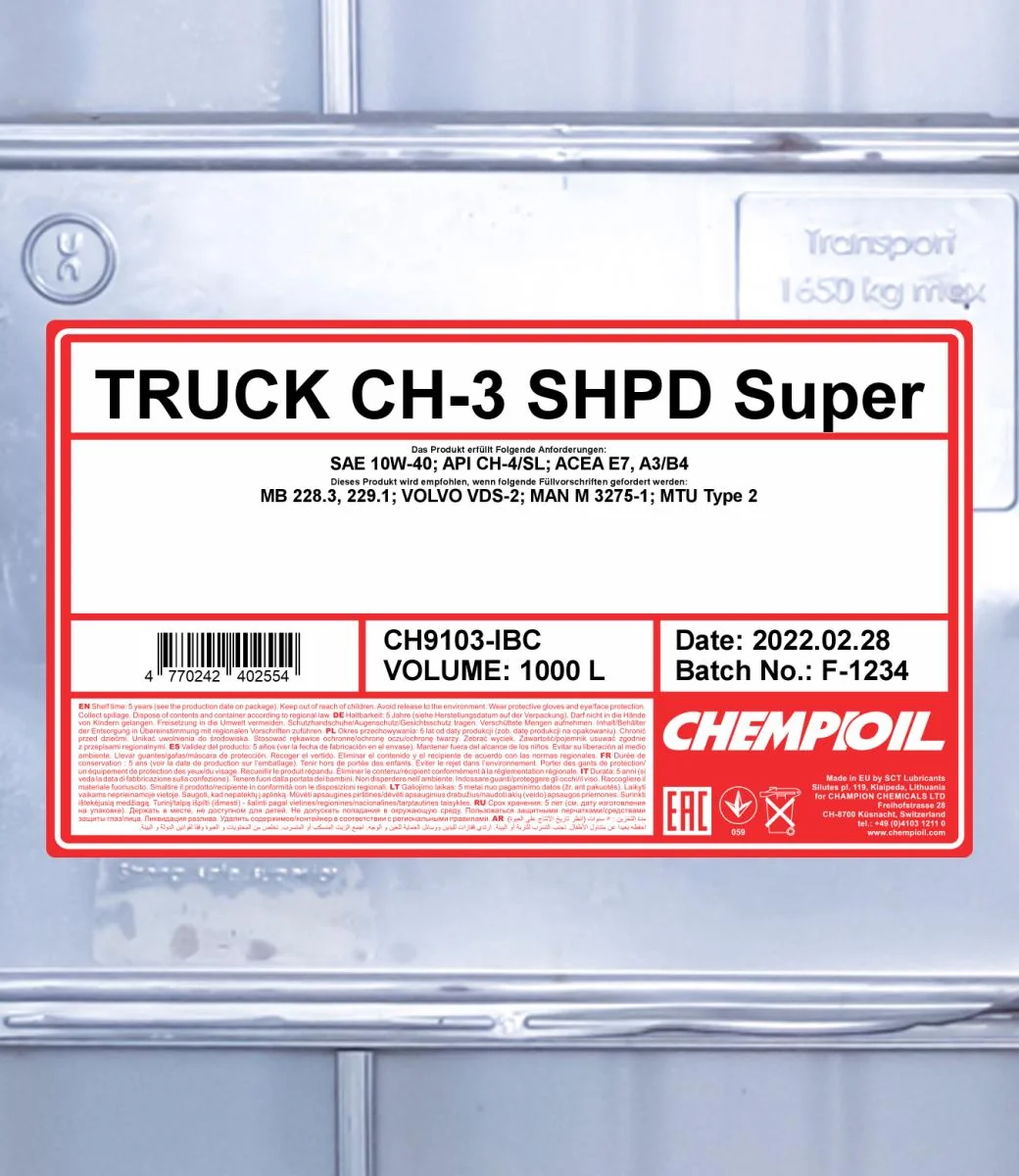 CHEMPIOIL - CH9103IBC - CH-3 Truck Super SHPD 10W-40 1000L