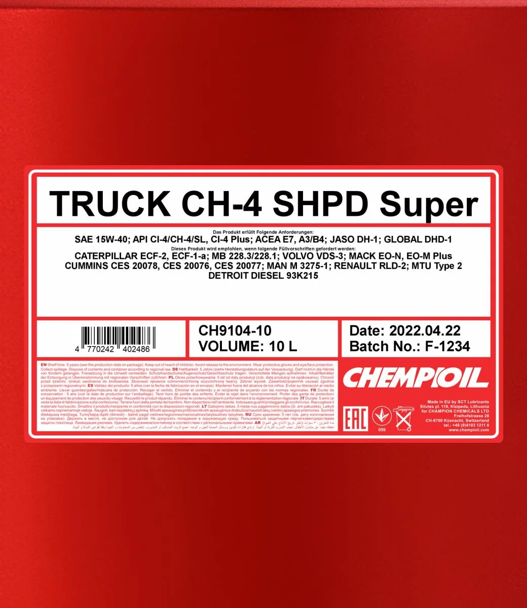 CHEMPIOIL - CH910410 - CH-4 Truck Super SHPD 15W-40 10L