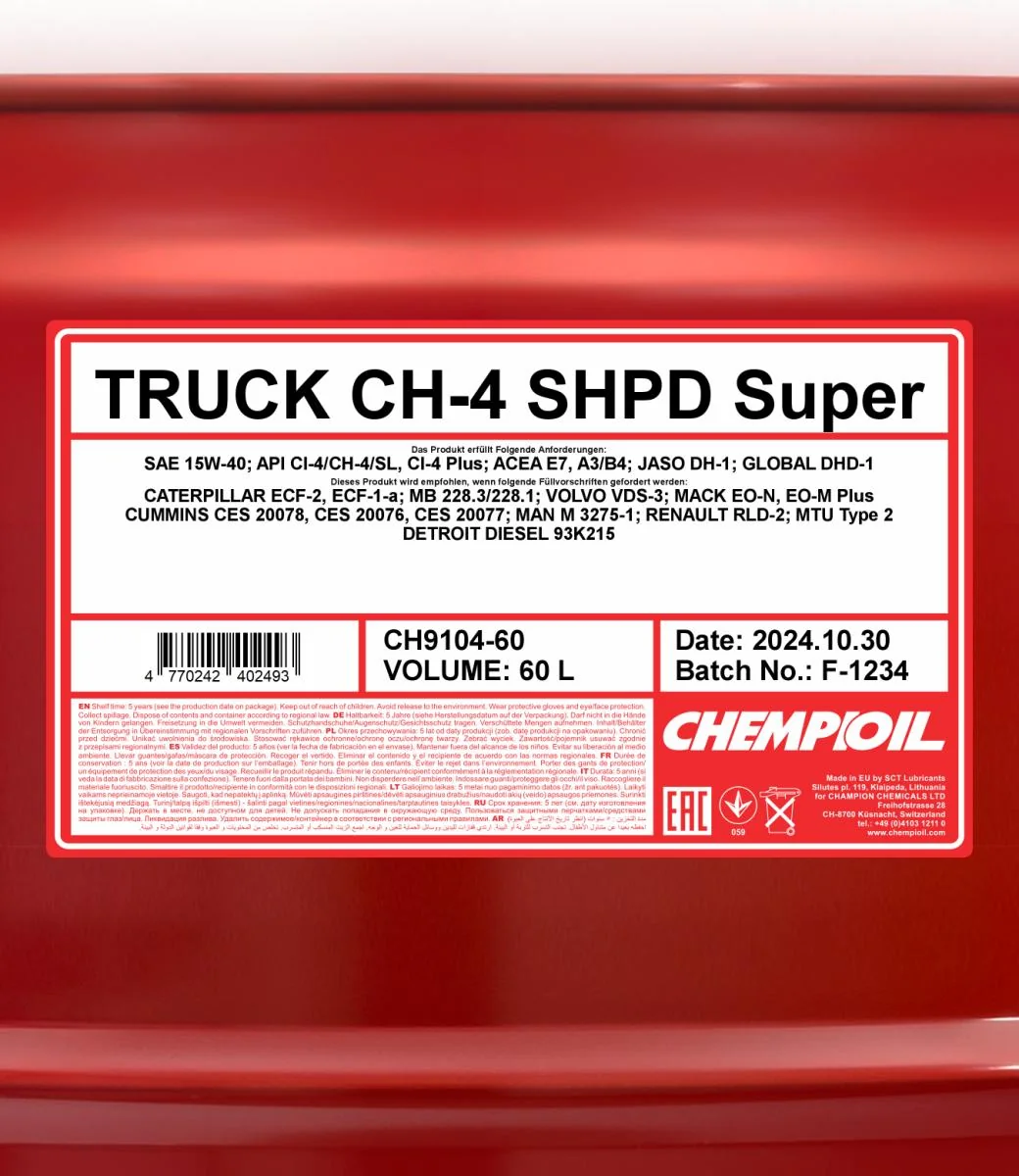 CHEMPIOIL - CH910460 - CH-4 Truck Super SHPD 15W-40 60L