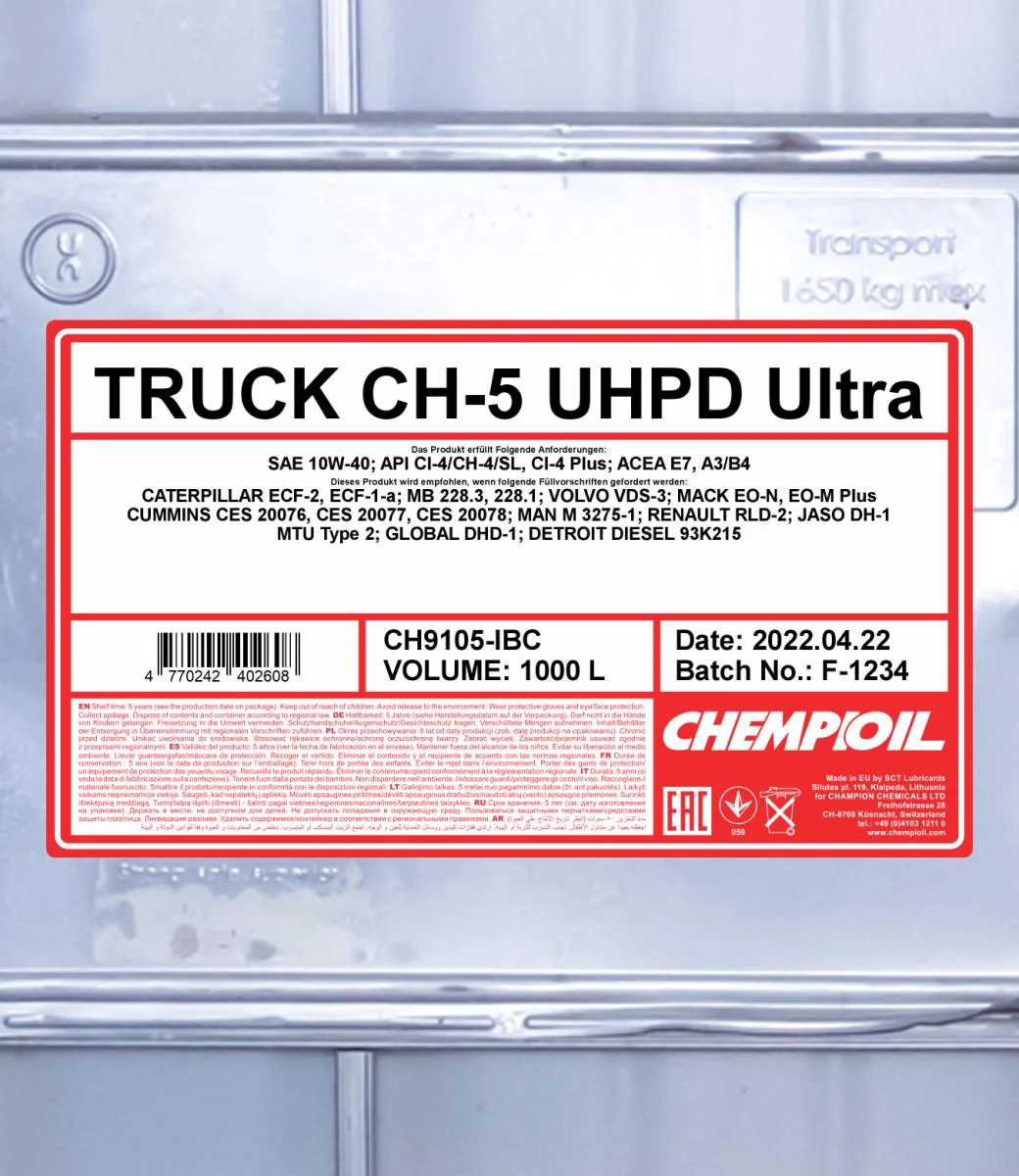 CHEMPIOIL - CH9105IBC - CH-5 Truck Ultra UHPD 10W-40 1000L