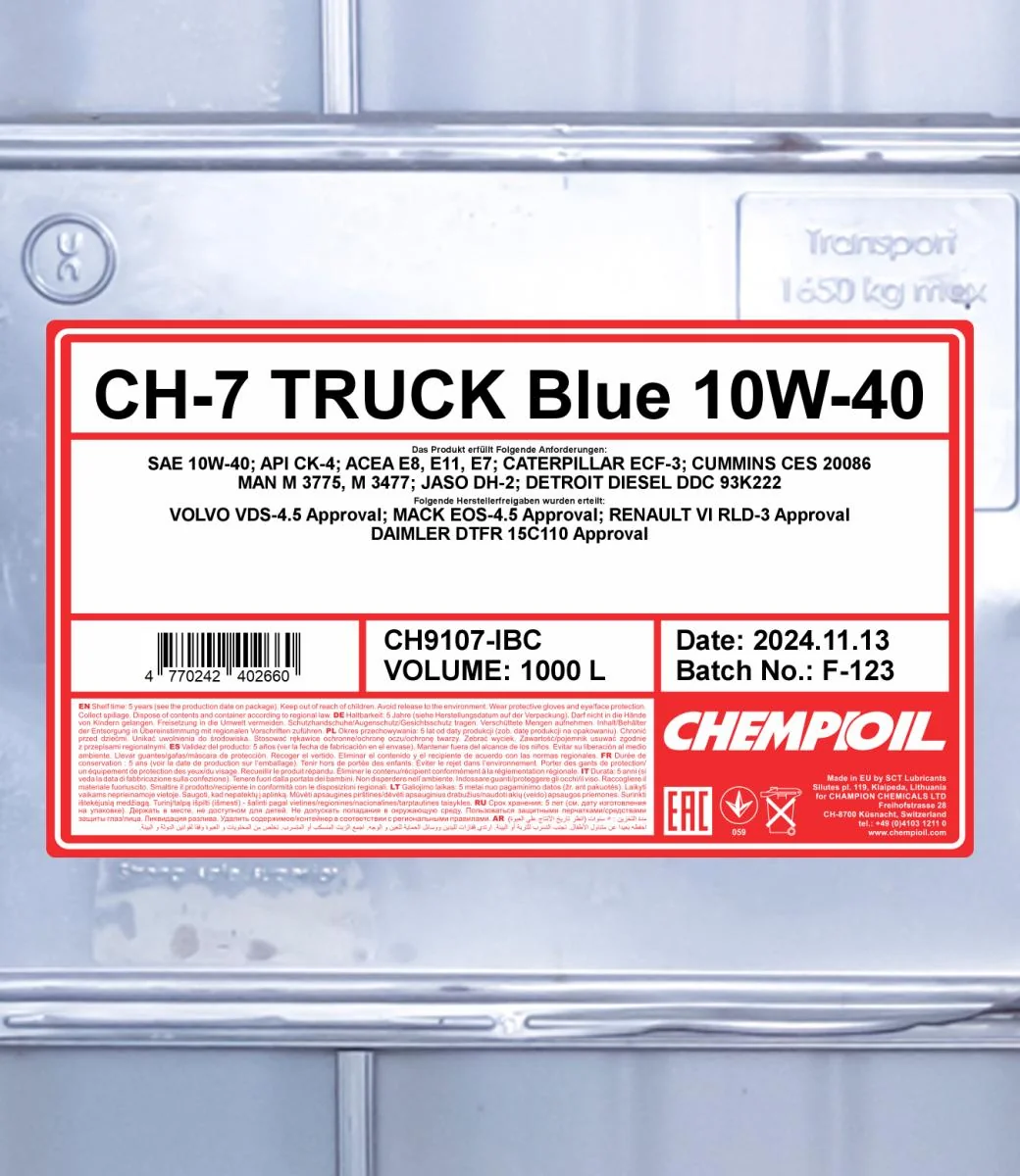 CHEMPIOIL - CH9107IBC - CH-7 Truck Blue 10W-40 1000L